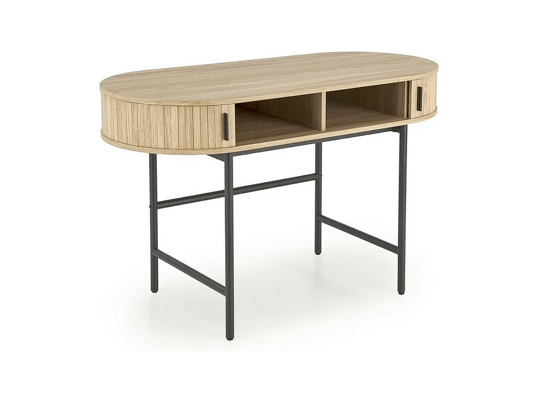Bureau ovale bois et métal avec portes coulissante Davy