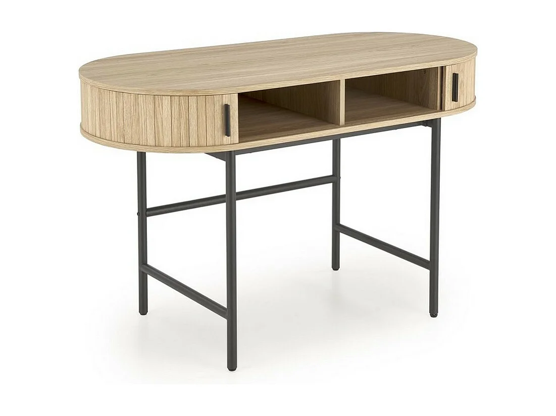 Scrivania ovale in legno e metallo con ante scorrevoli Davy