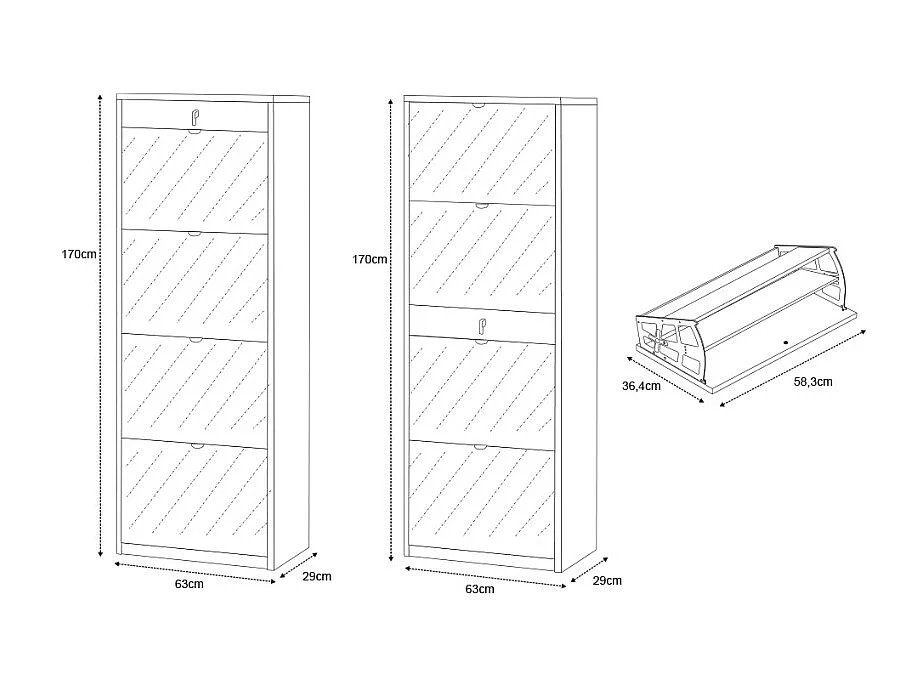 Zapatero cajon 4 puertas espejo 20 pares de zapatos Belty - Gris