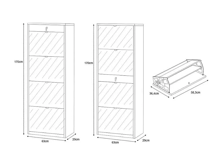 Schuhschrank mit 4 Spiegeltüren und Schublade für 20 Paar Schuhe Belty - Grau