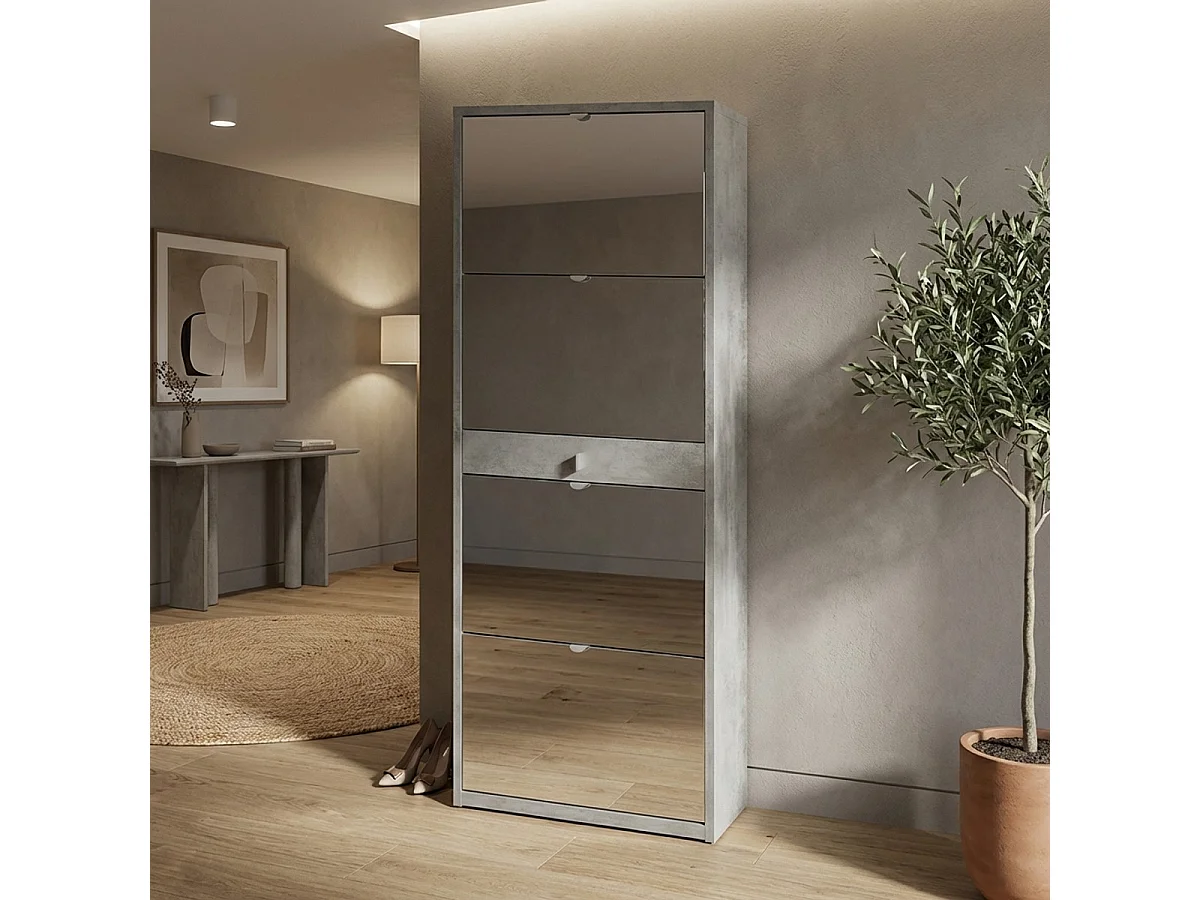 Meuble à chaussures 4 portes avec miroir et tiroir pour 20 paires de chaussures Belty - Gris