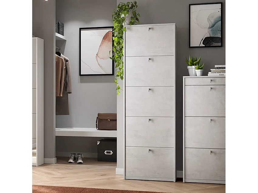 Zapatero de diseño moderno que ahorra espacio 5 puertas 25 pares de zapatos Mond - Blanco