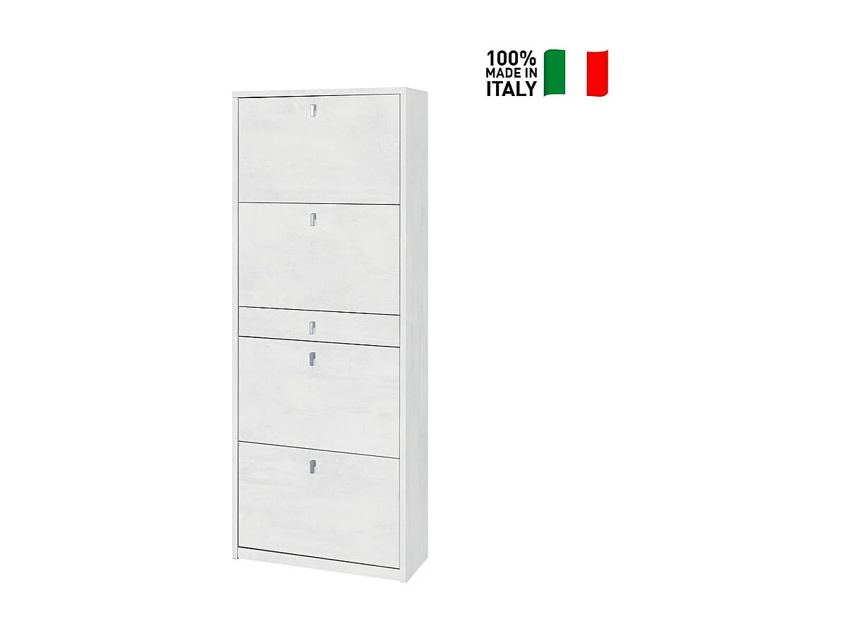 Zapatero de diseño moderno de 4 puertas con cajón para 20 pares de zapatos Guty - Blanco