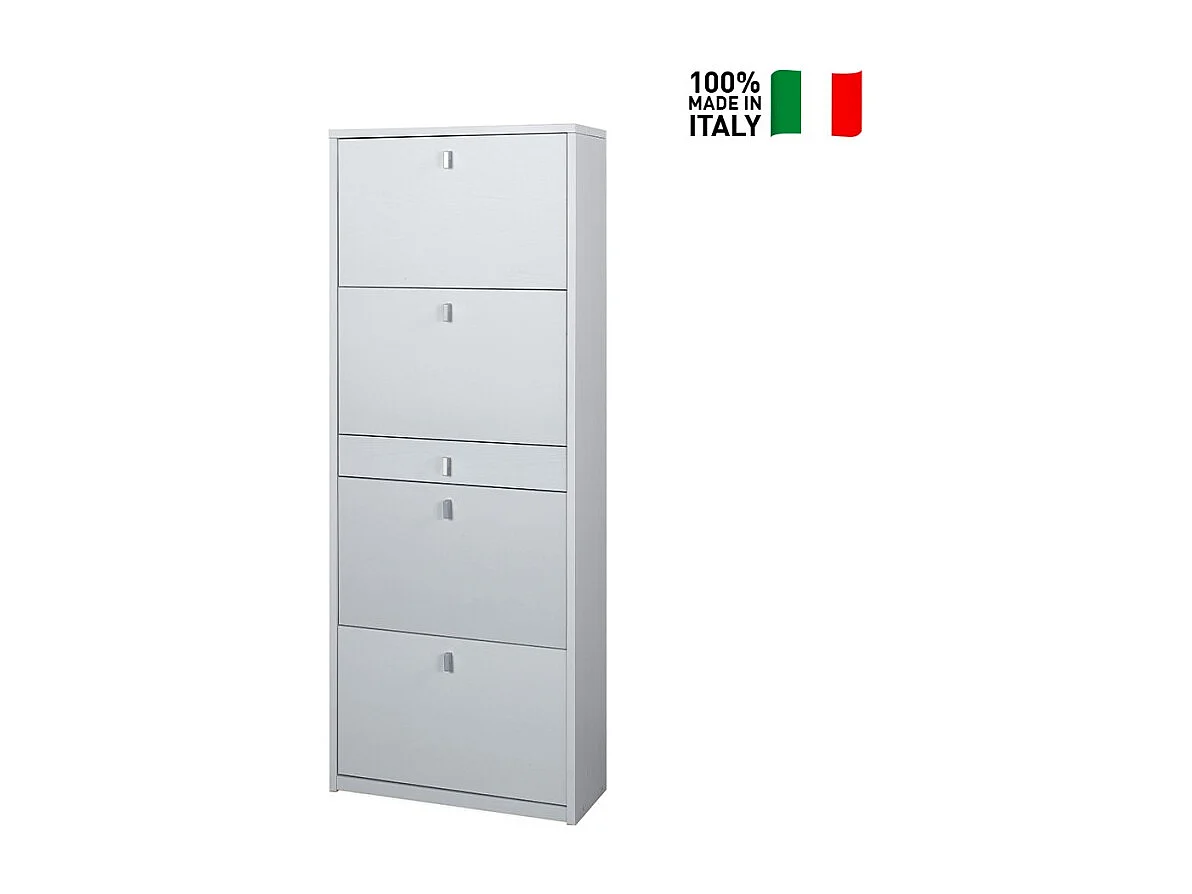 Zapatero de diseño moderno de 4 puertas con cajón para 20 pares de zapatos Guty - Shabby Blanco