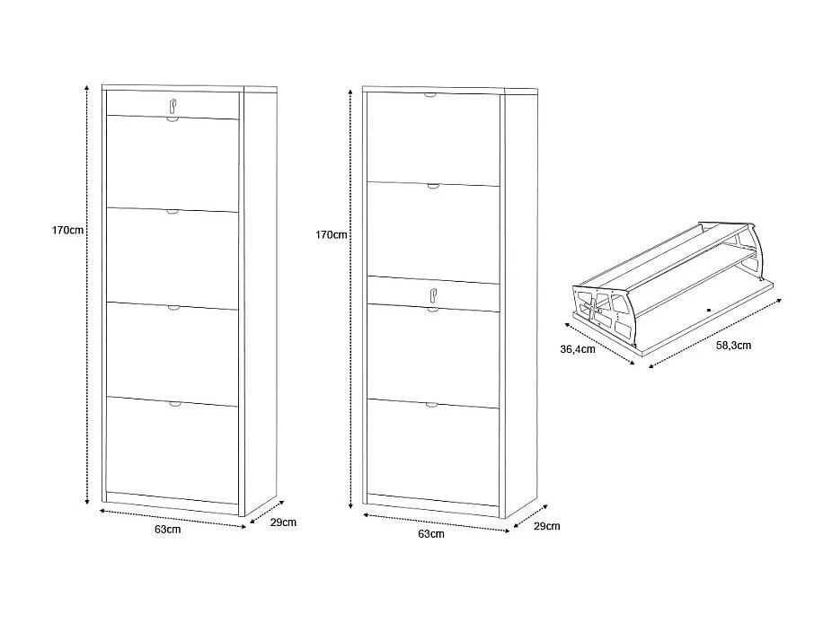 Zapatero de diseño moderno de 4 puertas con cajón para 20 pares de zapatos Guty - Shabby Blanco