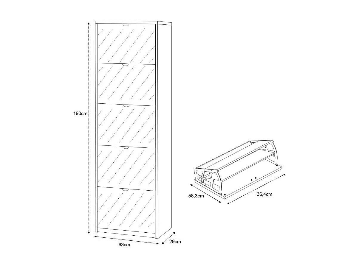 Roy Schuhschrank mit Spiegel und 5 Fächern, Platz für 25 Paar Schuhe, modernes Design - Ulme