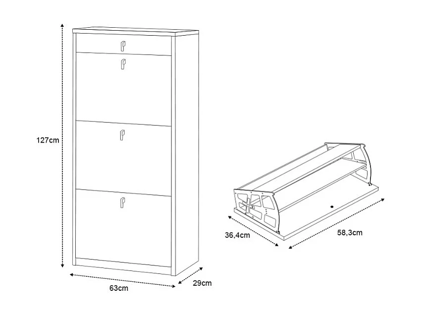 Scarpiera 3 ante 1 cassetto p29 kit in truciolare nobilitato color ossido bianco
