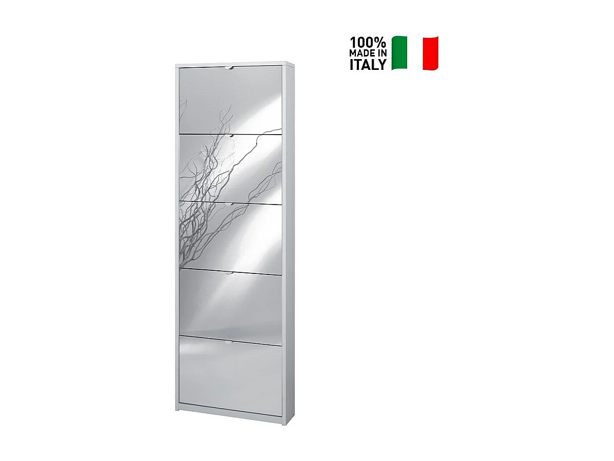 Zapatero de diseño moderno con 5 puertas con espejo 12 pares de zapatos Darcy - Blanco Shabby