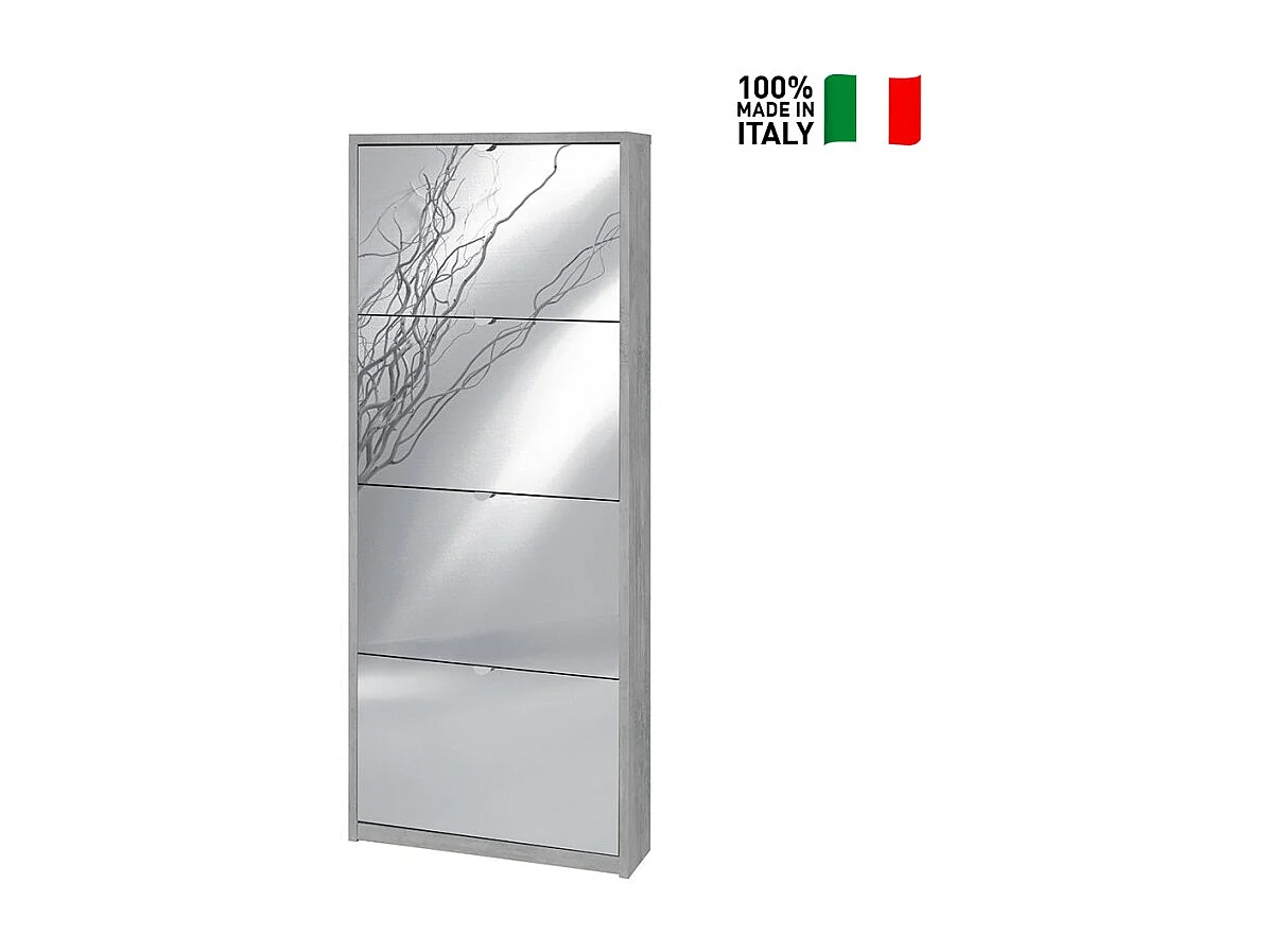 Zapatero de diseño moderno con 4 puertas con espejo 10 pares de zapatos Glenn - Gris