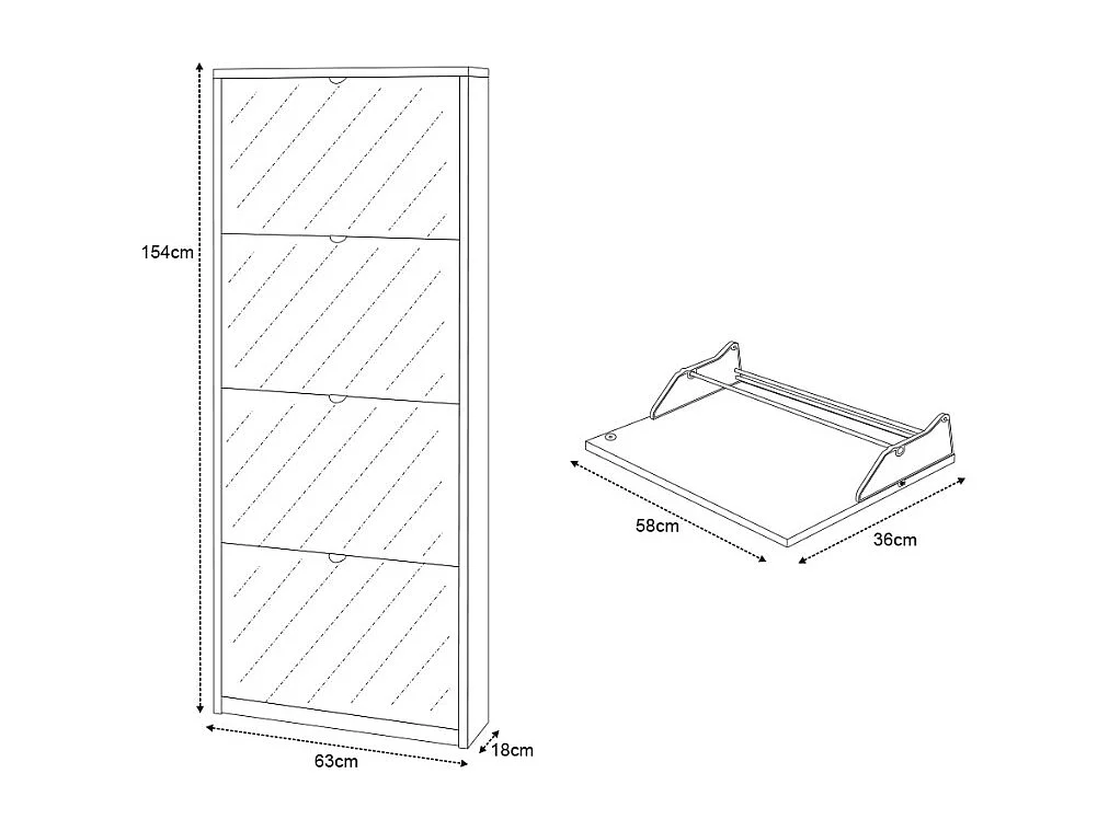 Zapatero de diseño moderno con 4 puertas con espejo 10 pares de zapatos Glenn - Gris