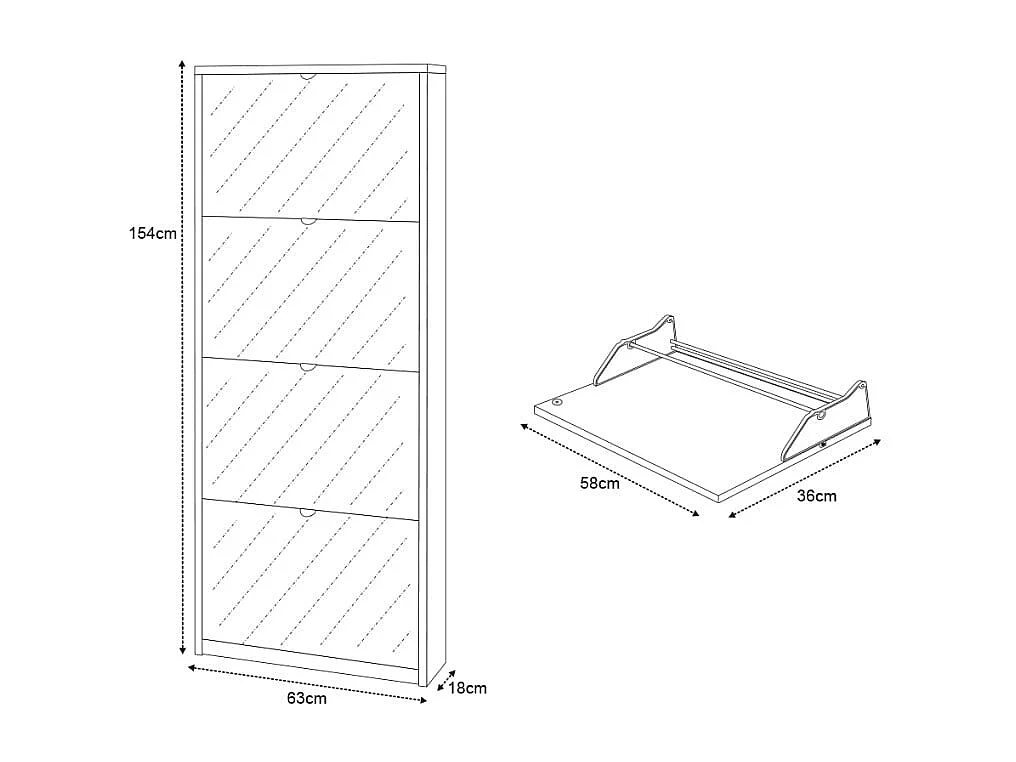 Moderne Schuhschrank mit Spiegel, 4 Türen, für 10 Paar Schuhe Glenn - Grau