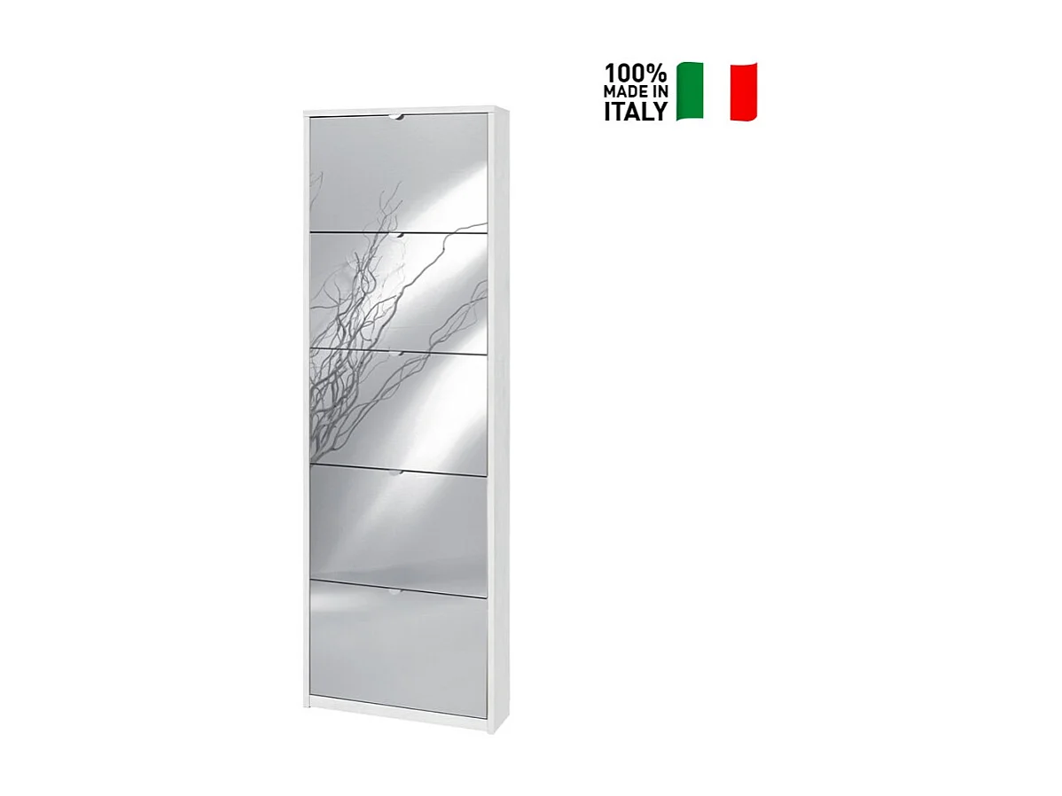 Zapatero de diseño moderno con 5 puertas con espejo 12 pares de zapatos Darcy - Blanco