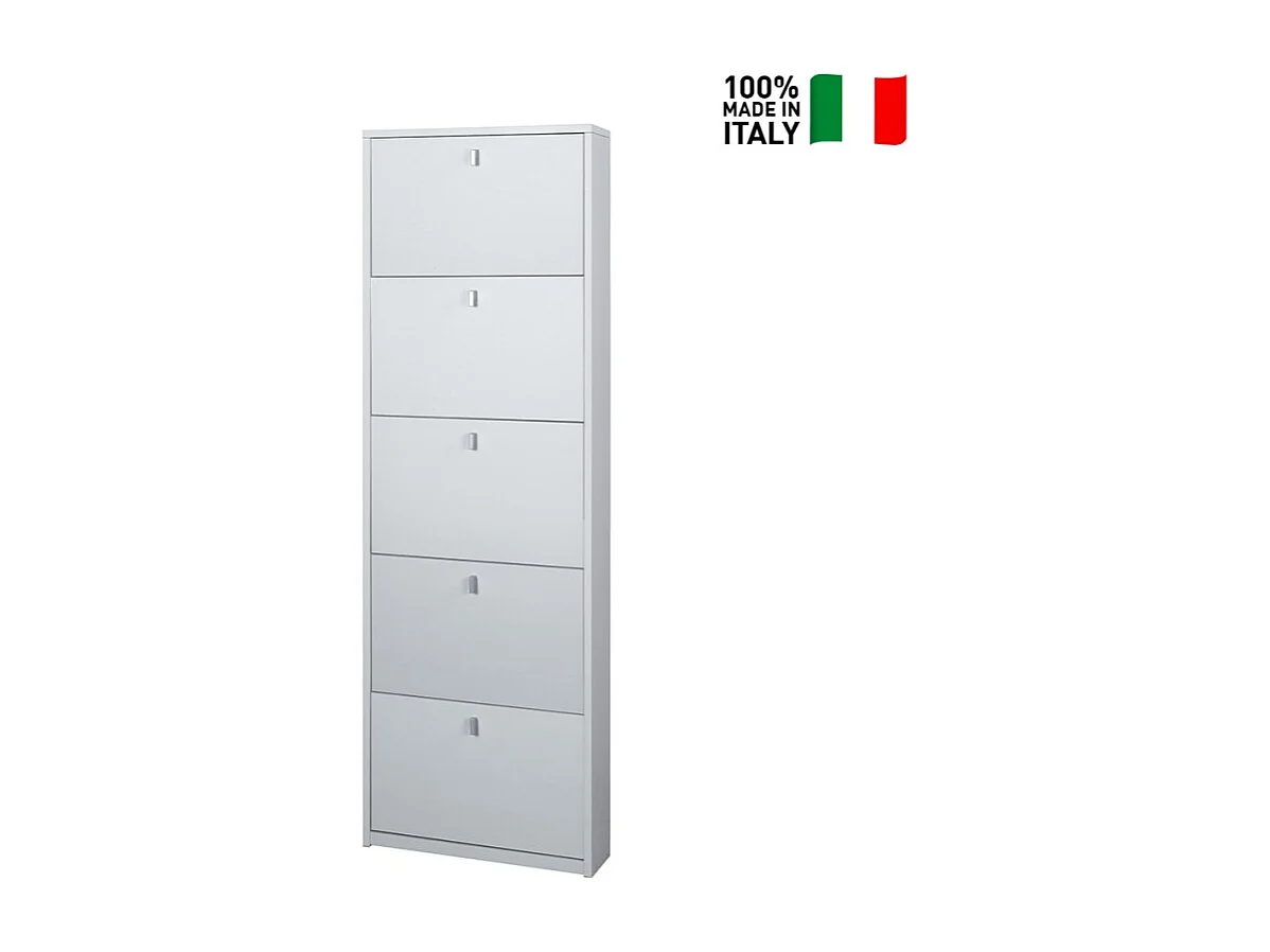 Zapatero de entrada de diseño delgado moderno 5 puertas 12 pares de zapatos Lita - Blanco Shabby