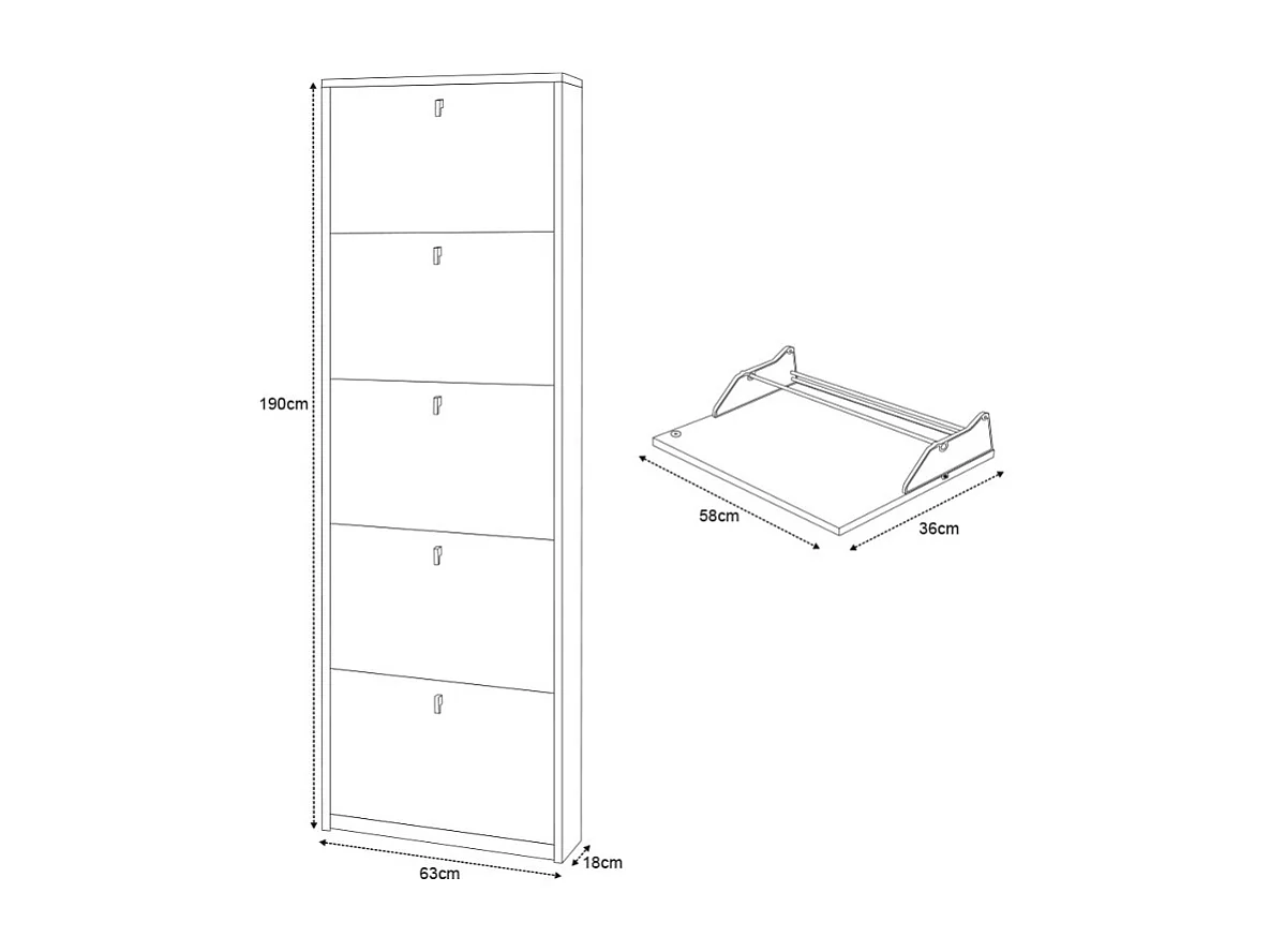 Zapatero de entrada de diseño delgado moderno 5 puertas 12 pares de zapatos Lita - Blanco Shabby