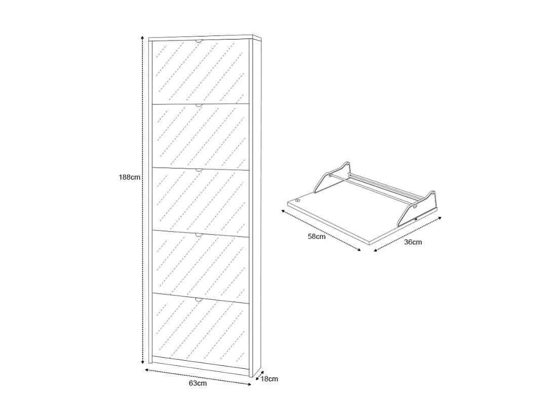 Schuhschrank Darcy mit 5 Türen und Spiegel, modernes Design für 12 Paar Schuhe - Ulme
