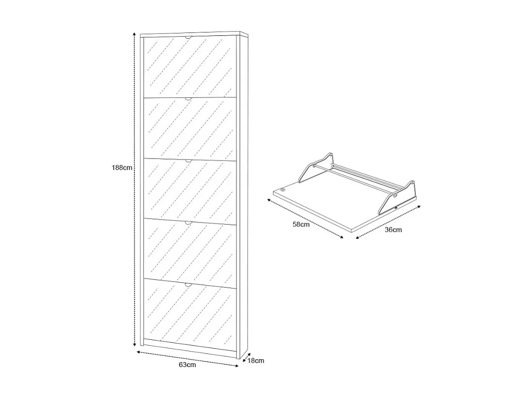 Schuhschrank Darcy mit 5 Türen und Spiegel, modernes Design für 12 Paar Schuhe - Ulme