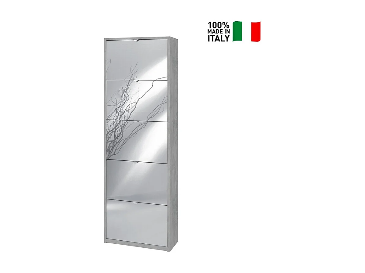 Scarpiera 5 ante specchio p29 kit in truciolare nobilitato color cemento