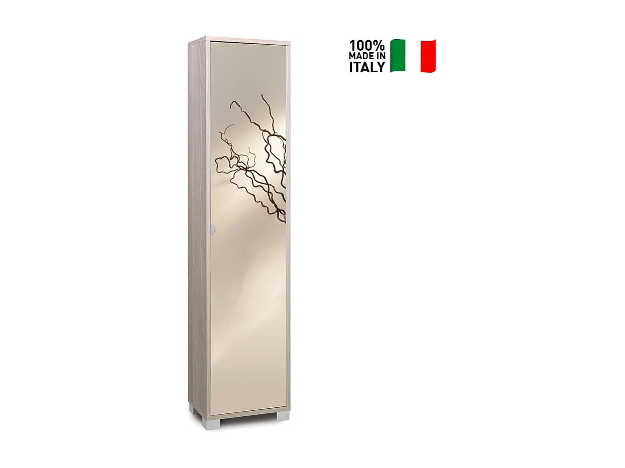 Mueble columna de almacenamiento con puerta de espejo con 4 estantes ajustables Beck - Olmo