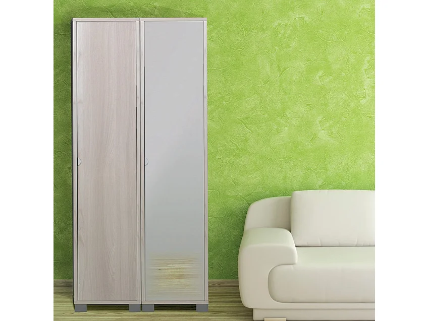 Mueble columna de almacenamiento con puerta de espejo con 4 estantes ajustables Beck - Olmo