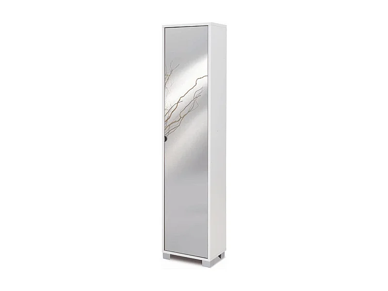 Mueble columna de almacenamiento con puerta de espejo con 4 estantes ajustables Beck - Blanco