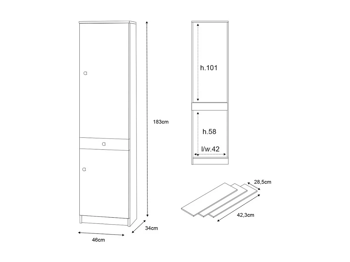 Mueble móvil multiusos columna 2 cajones puertas 3 baldas Half - Blanco
