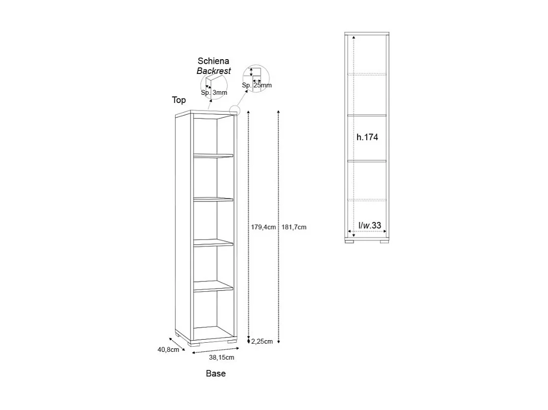 Librería moderna multiusos columna abierta con 5 compartimentos Lipp - Gris