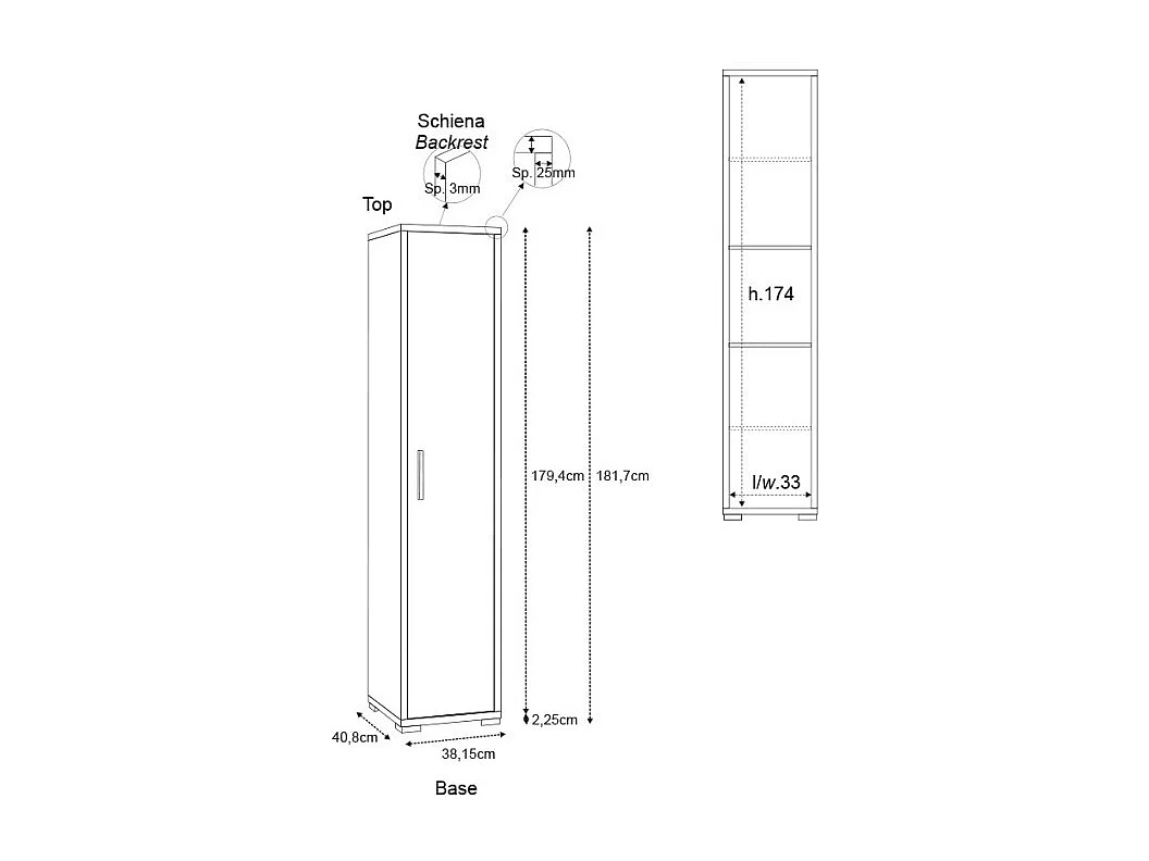 Armario columna multiusos de 5 puertas de diseño moderno Kumi - Gris - Blanco