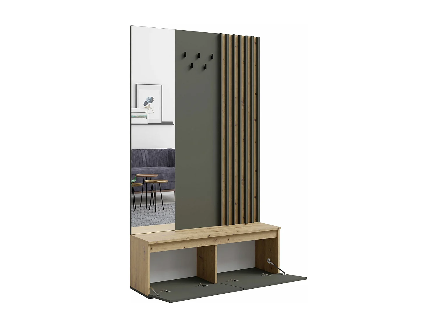 GARDEROBE Doris artisan eiche graphitgrau 120 cm / 34 cm / 202 cm