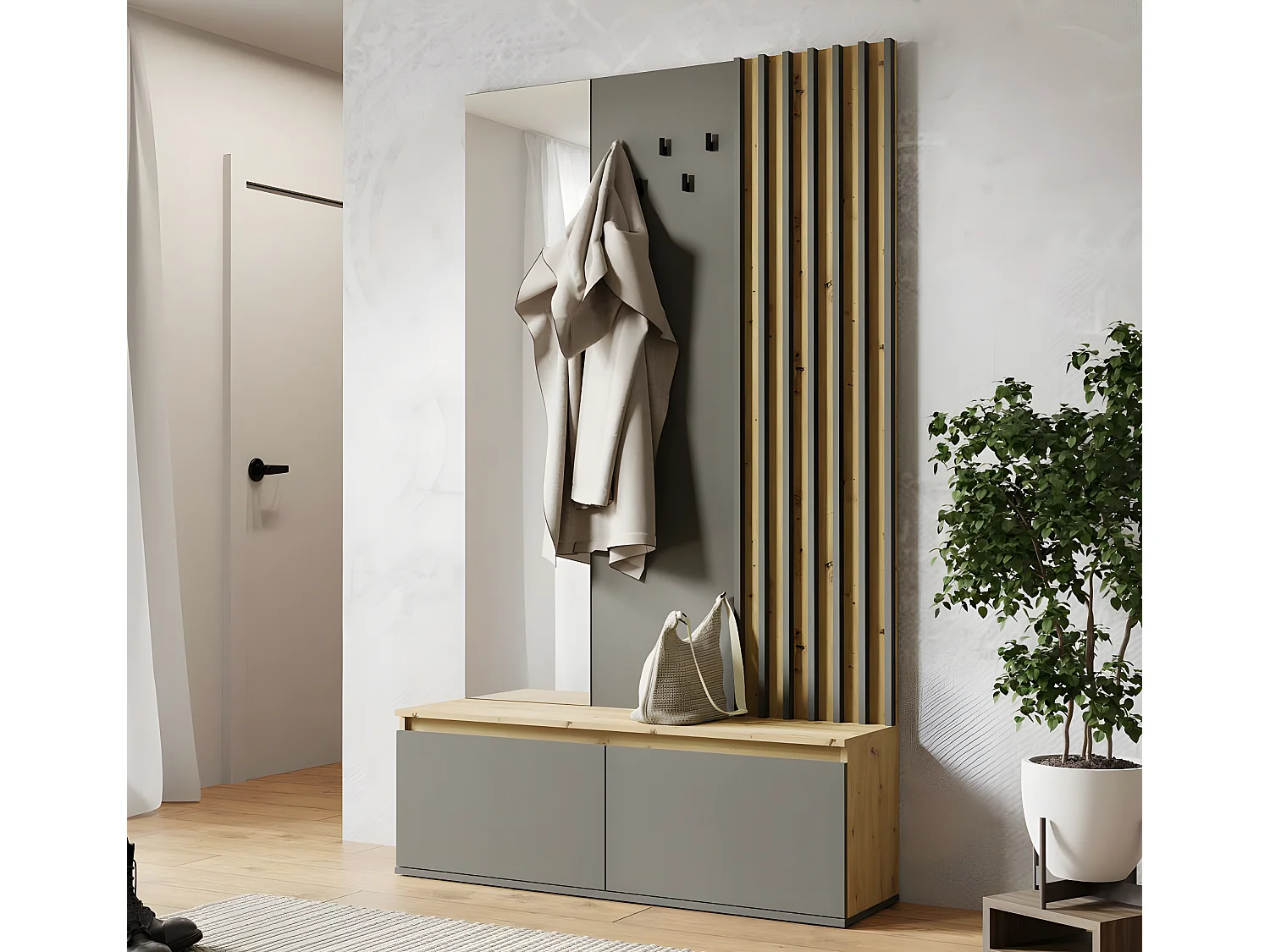 GARDEROBE Doris artisan eiche graphitgrau 120 cm / 34 cm / 202 cm
