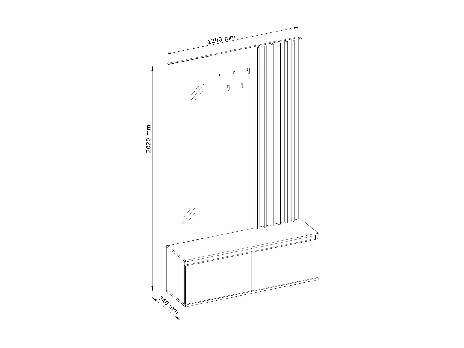 GARDEROBE Doris artisan eiche graphitgrau 120 cm / 34 cm / 202 cm