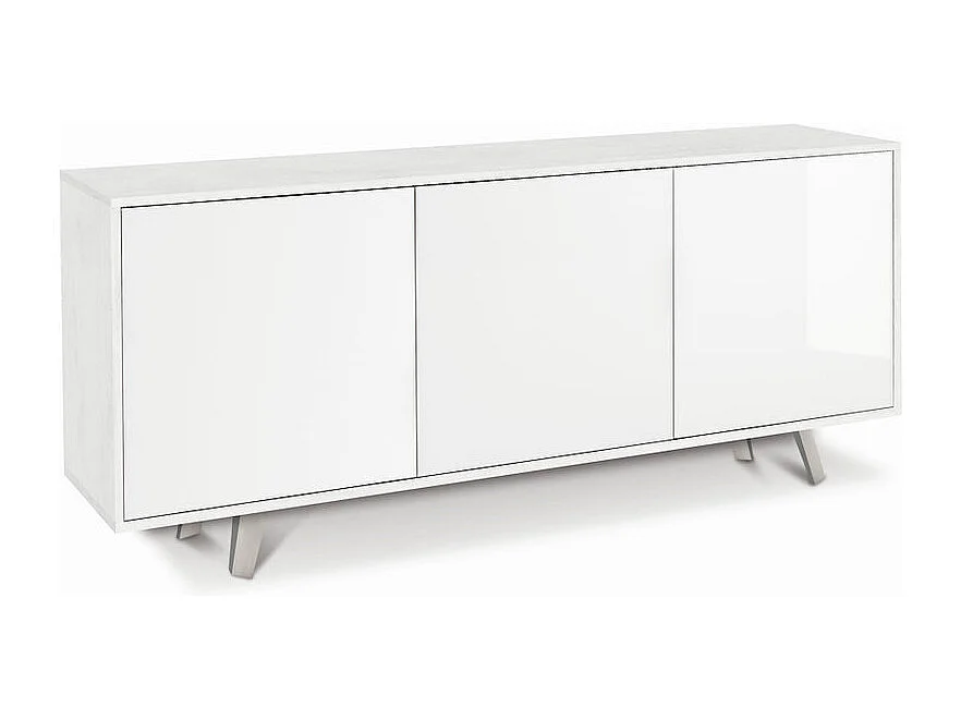 Moderne Anrichte Perth, 3-türig, für Wohnzimmer und Küche - Weiß - Weiß glänzend