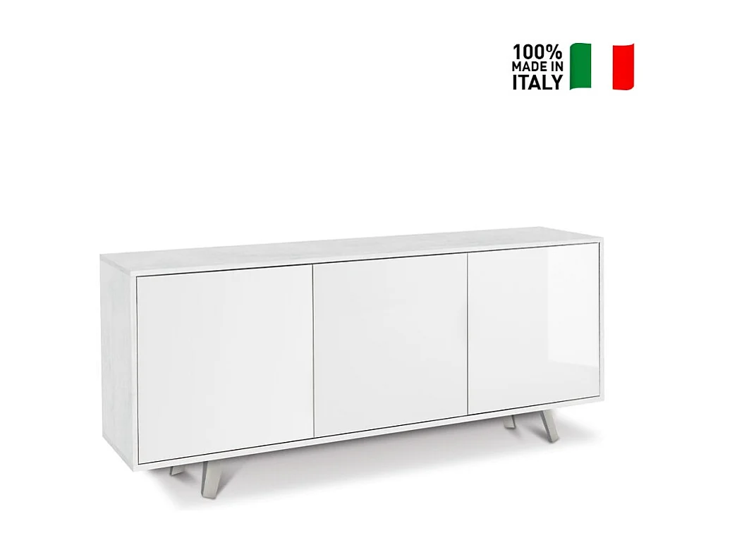 Moderne Anrichte Perth, 3-türig, für Wohnzimmer und Küche - Weiß - Weiß glänzend