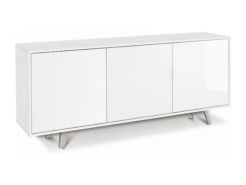 Moderne Anrichte Perth, 3-türig, für Wohnzimmer und Küche - Weiß - Weiß glänzend