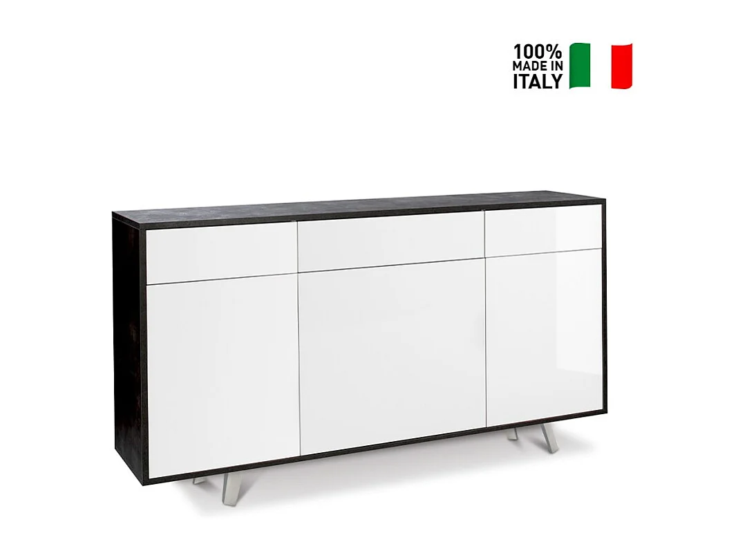 Mobile 3 ante 3 cassetti kit l164 p41 h92 in truciolare nobilitato color ossido nero e bianco lucido