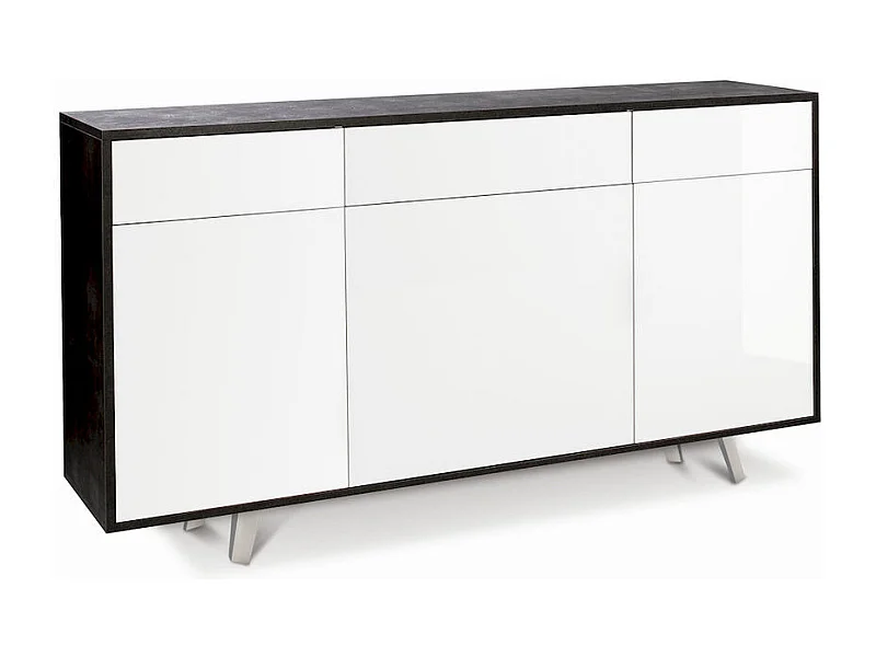 Mobile 3 ante 3 cassetti kit l164 p41 h92 in truciolare nobilitato color ossido nero e bianco lucido