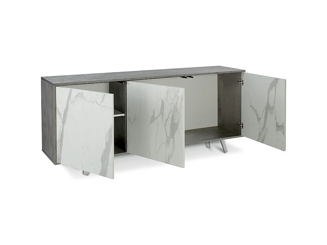 Aparador diseño moderno 3 puertas aparador salón cocina Sterling - Gris - Mármol Calacatta