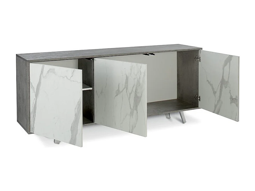 Aparador diseño moderno 3 puertas aparador salón cocina Sterling - Gris - Mármol Calacatta