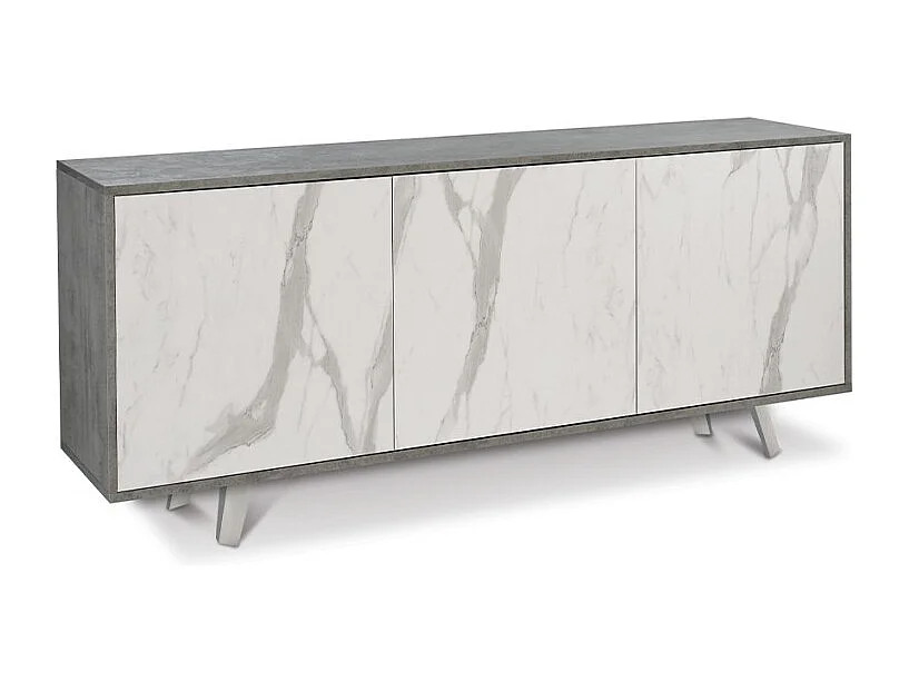 Aparador diseño moderno 3 puertas aparador salón cocina Sterling - Gris - Mármol Calacatta