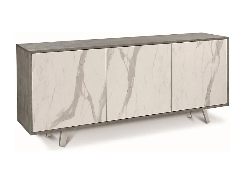 Aparador diseño moderno 3 puertas aparador salón cocina Sterling - Gris - Mármol Calacatta