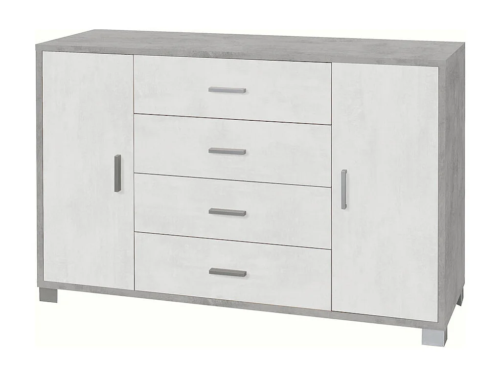 Aparador 2 puertas 4 cajones Mueble TV buffet salón Talia - Gris - Blanco