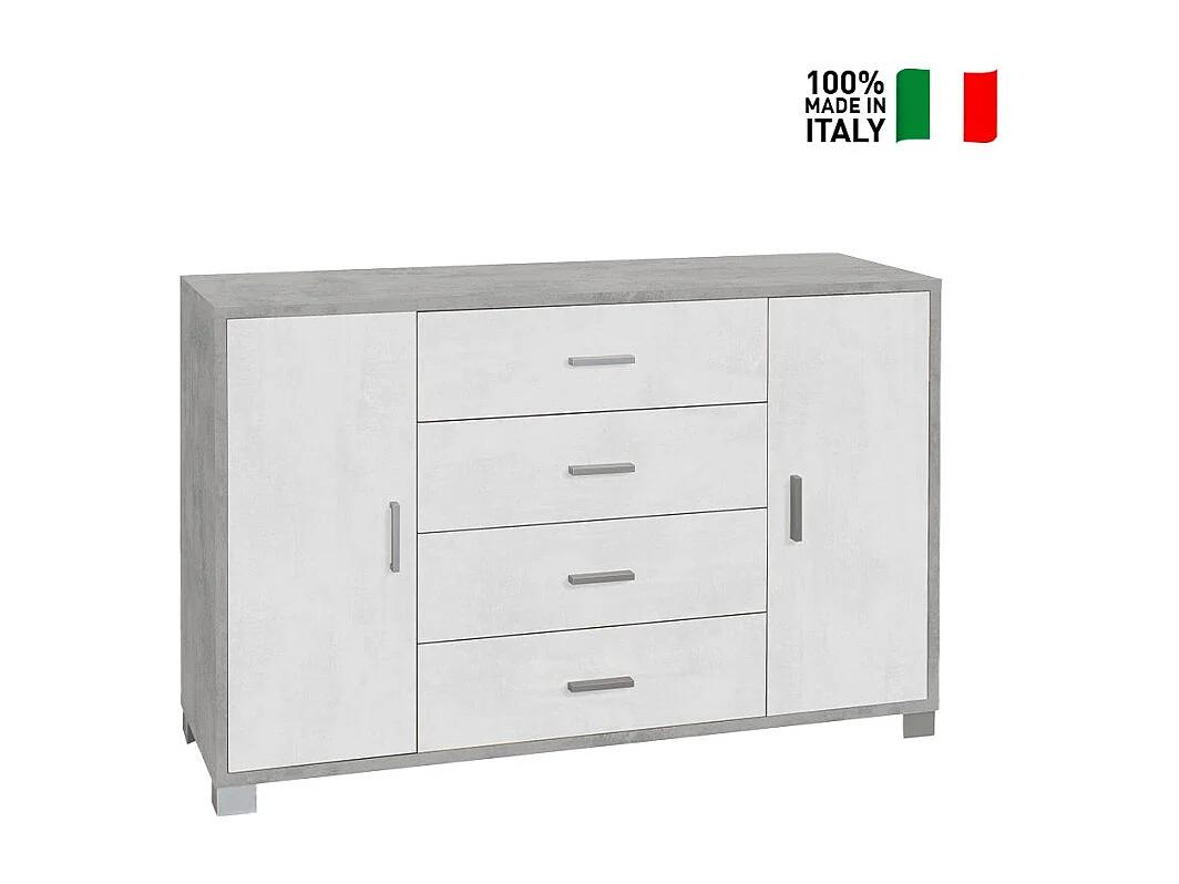 Aparador 2 puertas 4 cajones Mueble TV buffet salón Talia - Gris - Blanco