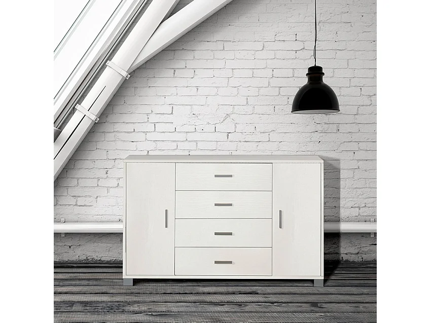 Aparador 2 puertas 4 cajones Mueble TV buffet salón Talia - Gris - Blanco