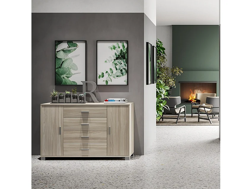 Sideboard Anrichte mit 2 Türen, 4 Schubladen, TV-Möbel Buffet Wohnzimmer Talia - Grau