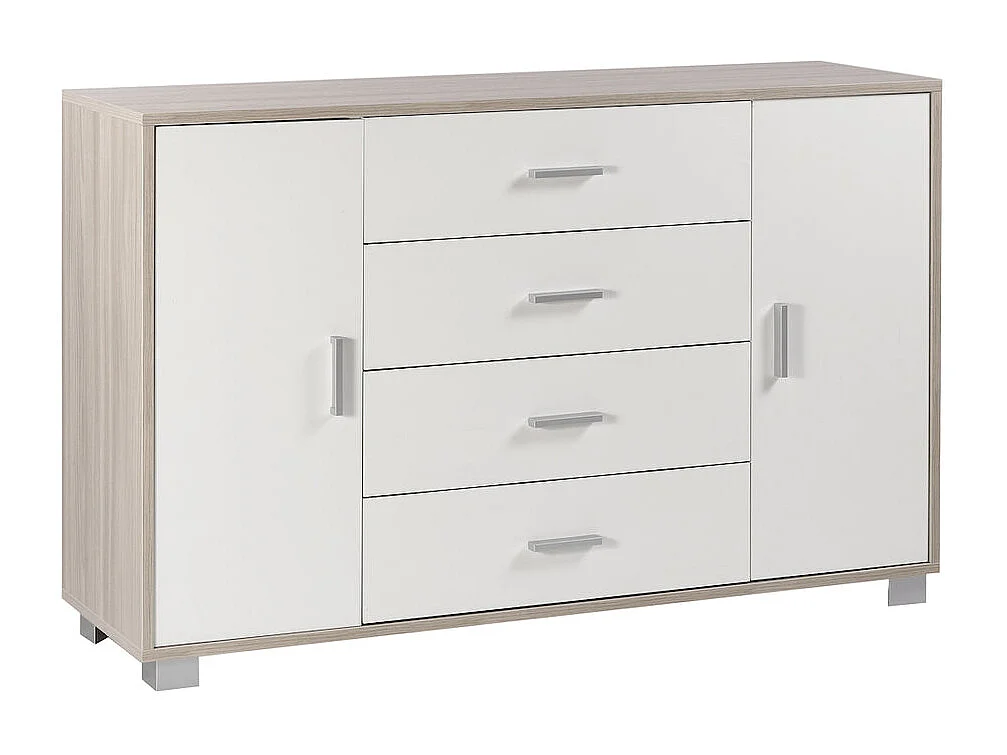 Sideboard Anrichte mit 2 Türen, 4 Schubladen, TV-Möbel Buffet Wohnzimmer Talia - Ulme - Weiß