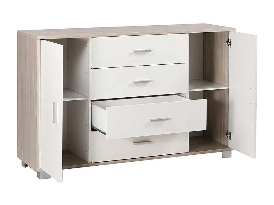 Sideboard Anrichte mit 2 Türen, 4 Schubladen, TV-Möbel Buffet Wohnzimmer Talia - Ulme - Weiß