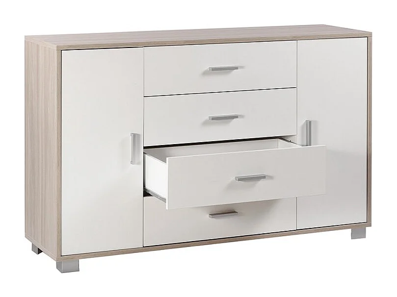 Sideboard Anrichte mit 2 Türen, 4 Schubladen, TV-Möbel Buffet Wohnzimmer Talia - Ulme - Weiß