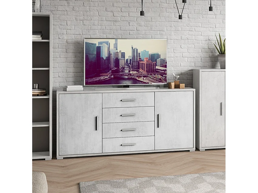 Aparador moderno 2 puertas 4 cajones buffet salón Cleore - Blanco