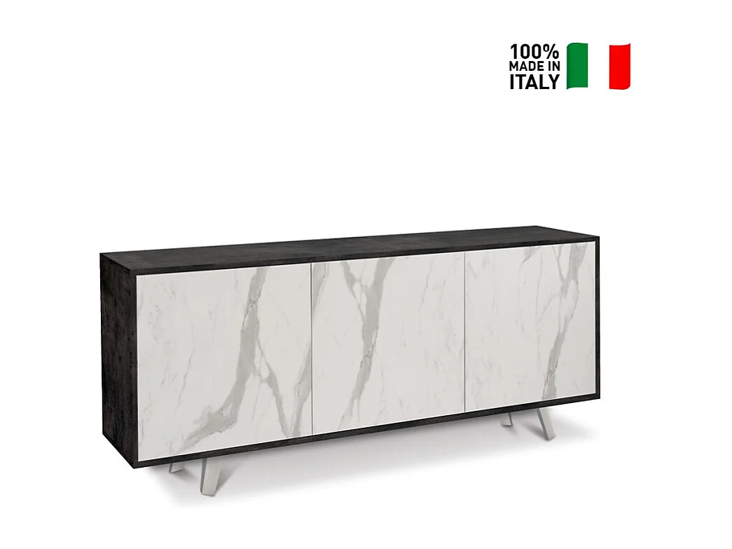 Mobile 3 ante kit l177 p41 h74 in truciolare nobilitato color ossido nero e marmo calacatta