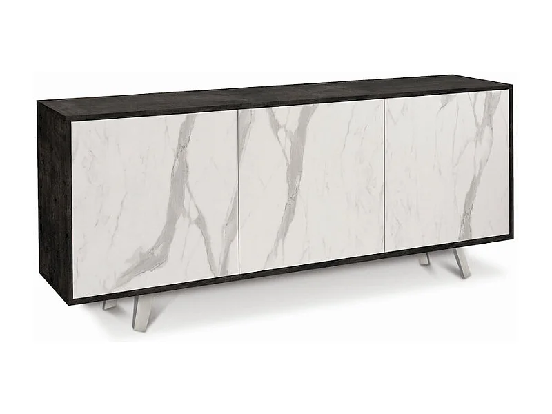 Mobile 3 ante kit l177 p41 h74 in truciolare nobilitato color ossido nero e marmo calacatta