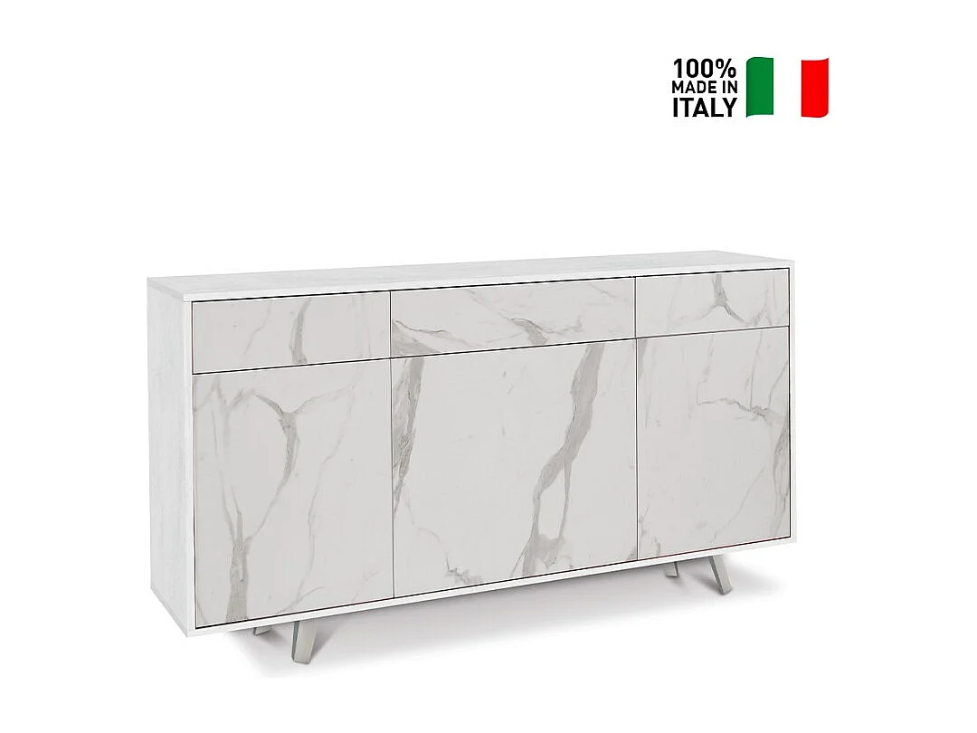 Mobile 3 ante 3 cassetti kit l164 p41 h92 in truciolare nobilitato color ossido bianco e marmo calac